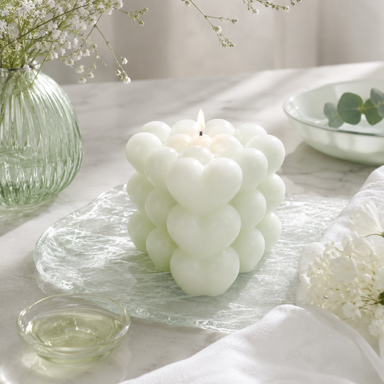 Gradient Green Heart Cube Scented Candle