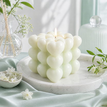 Gradient Green Heart Cube Scented Candle