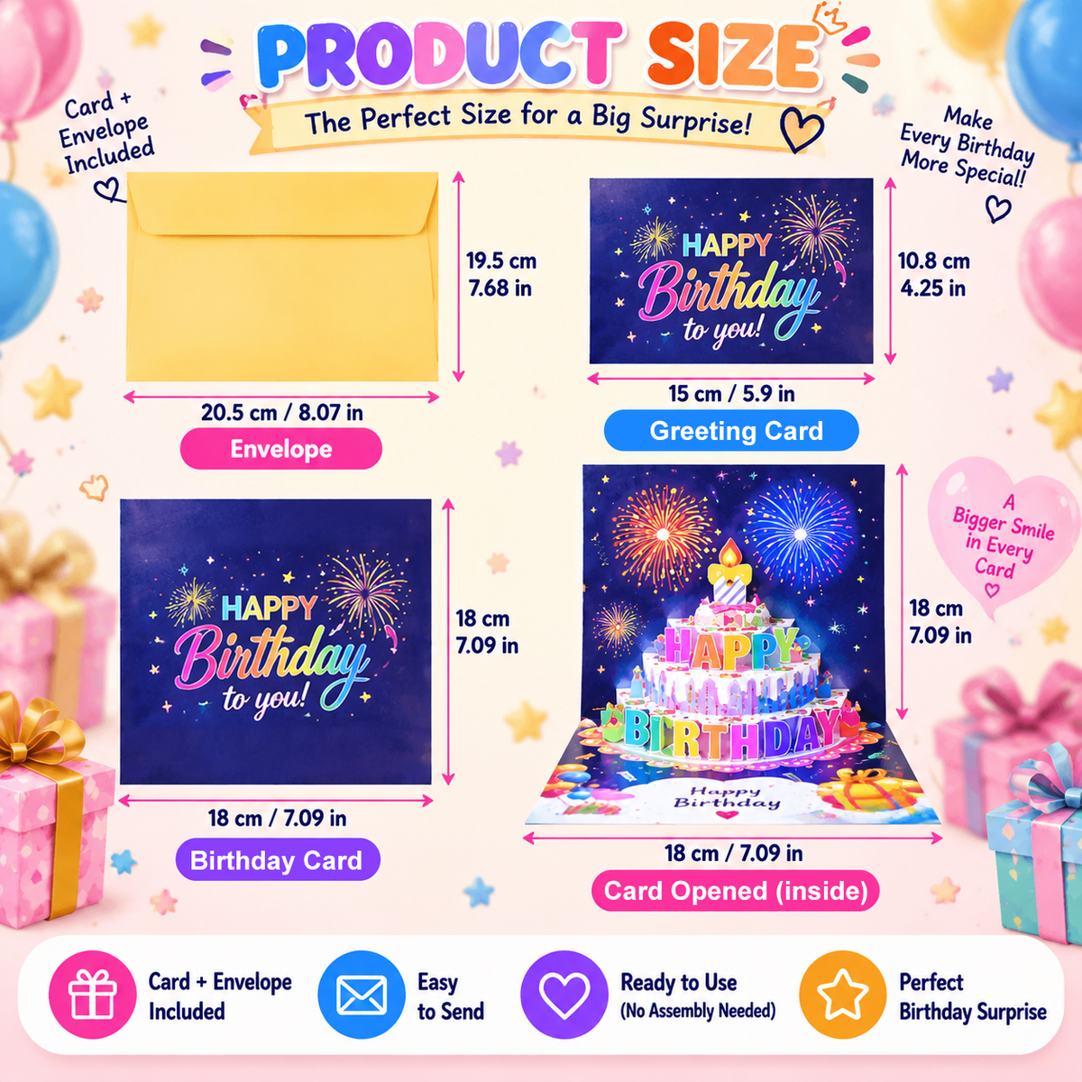 🔥Limited Time 49% OFF | Birthday Cards With Fireworks & Pop Up Cake & Blowable Light and Music🎂