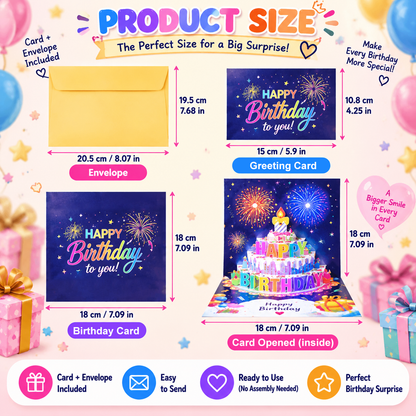 🔥Limited Time 49% OFF | Birthday Cards With Fireworks & Pop Up Cake & Blowable Light and Music🎂