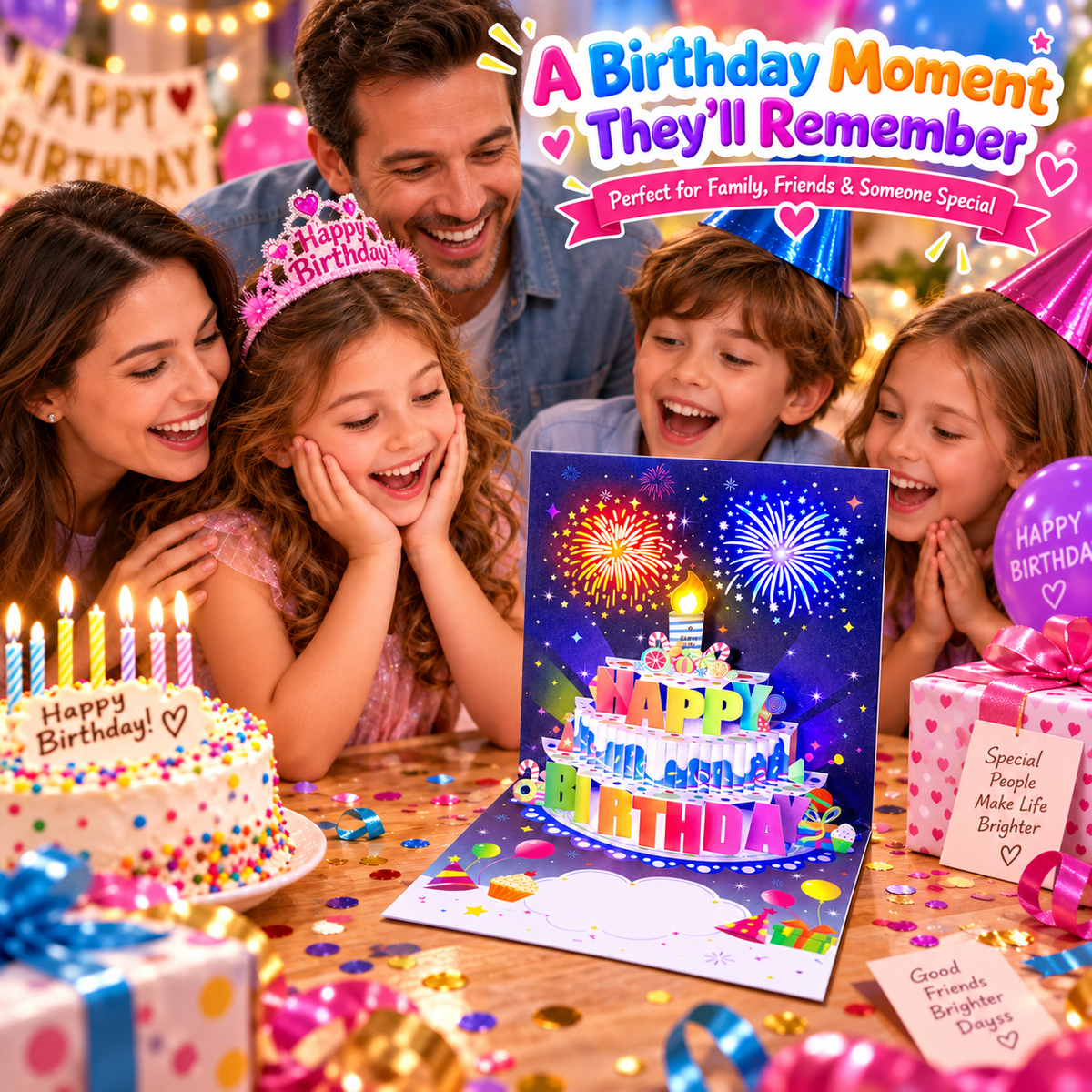 🔥Limited Time 49% OFF | Birthday Cards With Fireworks & Pop Up Cake & Blowable Light and Music🎂