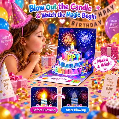 🔥Limited Time 49% OFF | Birthday Cards With Fireworks & Pop Up Cake & Blowable Light and Music🎂