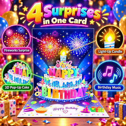 🔥Limited Time 49% OFF | Birthday Cards With Fireworks & Pop Up Cake & Blowable Light and Music🎂