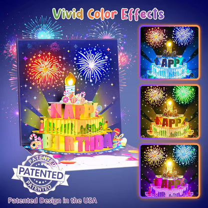 🔥Limited Time 49% OFF | Birthday Cards With Fireworks & Pop Up Cake & Blowable Light and Music🎂