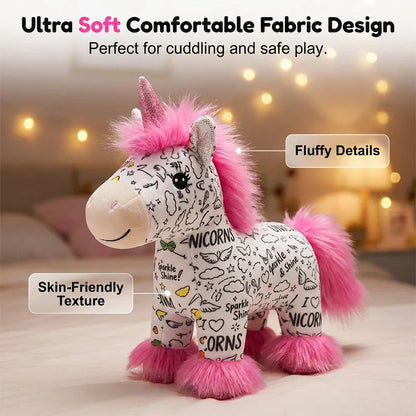 🦄50% OFF NOW ! ✨DIY Washable Coloring Unicorn Plush Kit – Reusable Colour-In Stuffed Toy with 12 Markers, Kids Creative Art Craft Set, Perfect Birthday & Holiday Gift