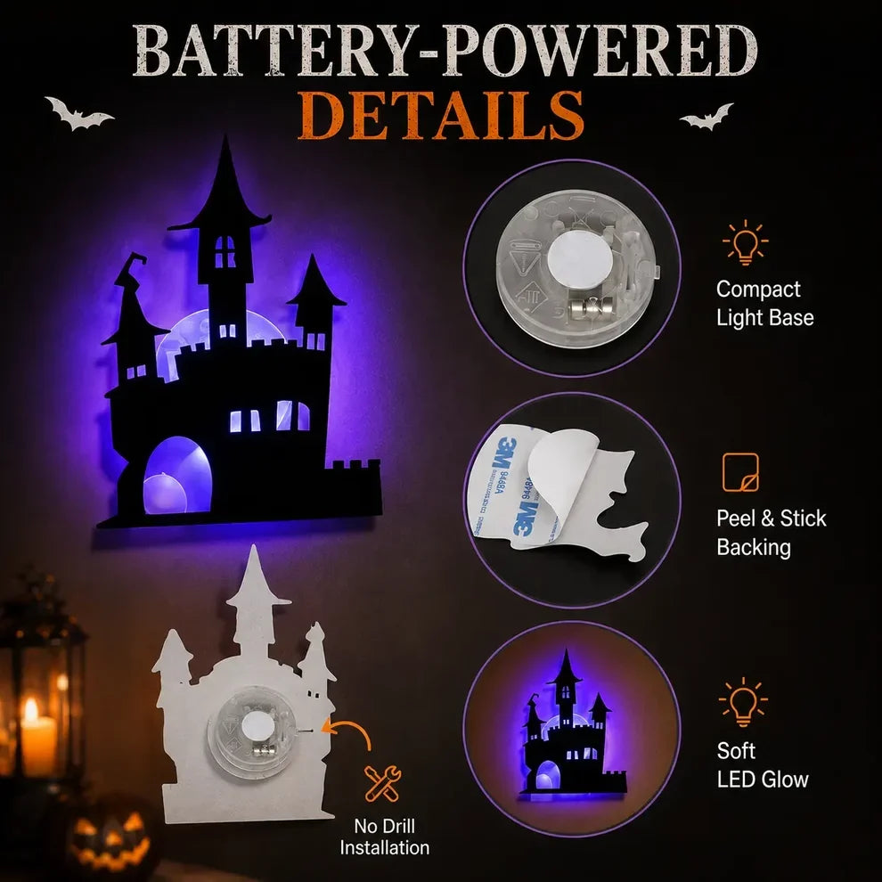 Halloween LED Silhouette Wall Light Stickers,Battery Powered Peel & Stick Decor Lights🎃