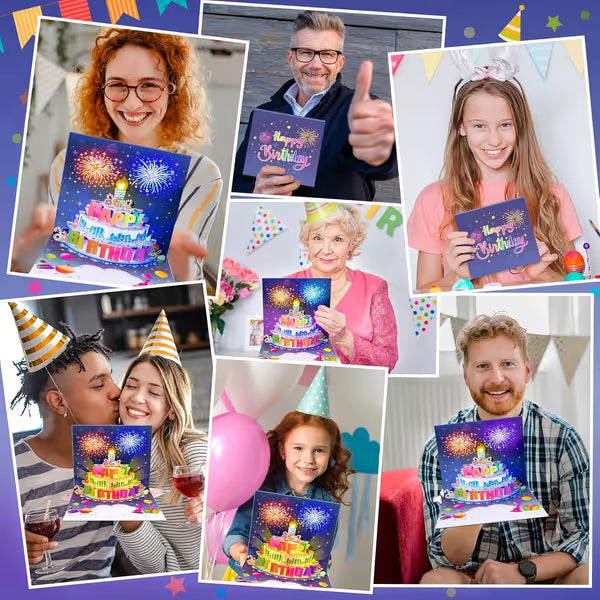 🔥Limited Time 49% OFF | Birthday Cards With Fireworks & Pop Up Cake & Blowable Light and Music🎂