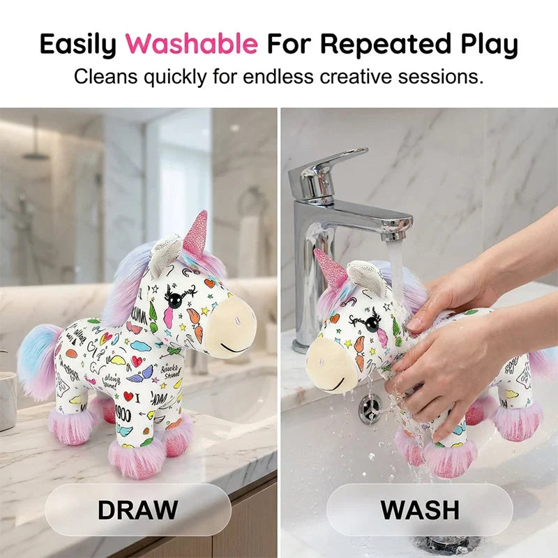 🦄50% OFF NOW ! ✨DIY Washable Coloring Unicorn Plush Kit – Reusable Colour-In Stuffed Toy with 12 Markers, Kids Creative Art Craft Set, Perfect Birthday & Holiday Gift