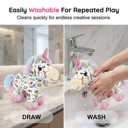 🦄50% OFF NOW ! ✨DIY Washable Coloring Unicorn Plush Kit – Reusable Colour-In Stuffed Toy with 12 Markers, Kids Creative Art Craft Set, Perfect Birthday & Holiday Gift