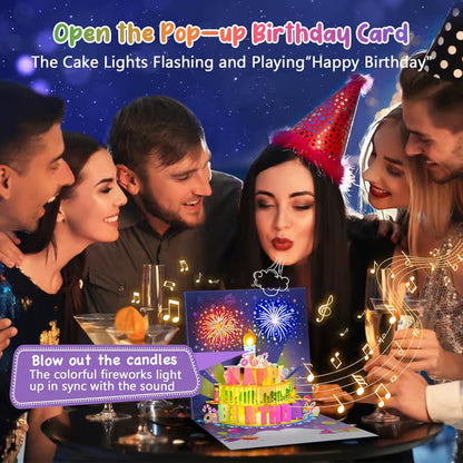 🔥Limited Time 49% OFF | Birthday Cards With Fireworks & Pop Up Cake & Blowable Light and Music🎂