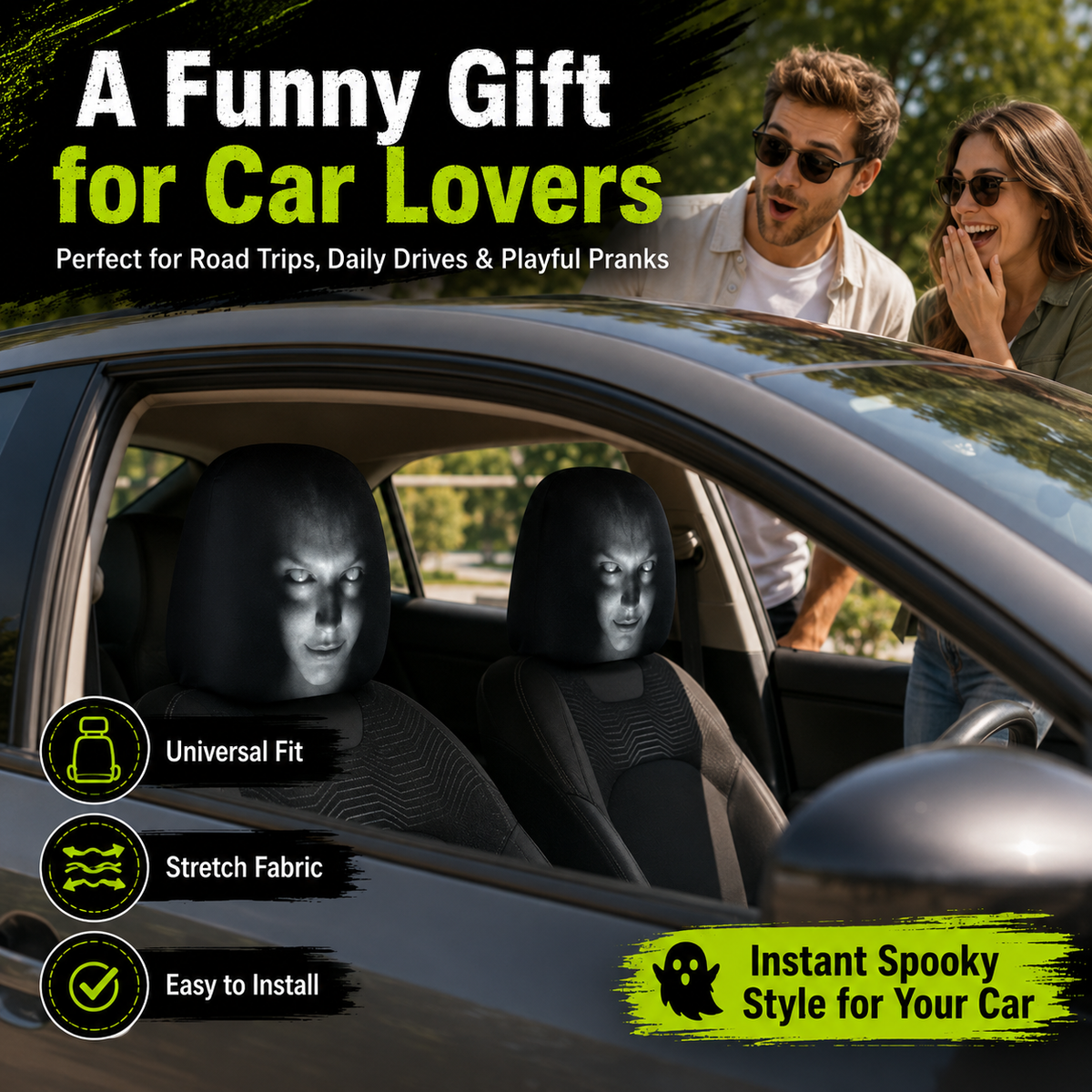 Turn Heads & Get Laughs! 😂 2PCS Hilarious Car Headrest Covers
