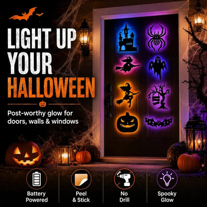 Halloween LED Silhouette Wall Light Stickers,Battery Powered Peel & Stick Decor Lights🎃